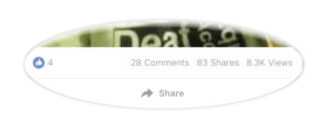A screenshot shows that the video was shared 83 times with four likes.