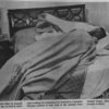 A black and white photo of Charles Bright wrapped up in blankets on a hotel bed after his fall.